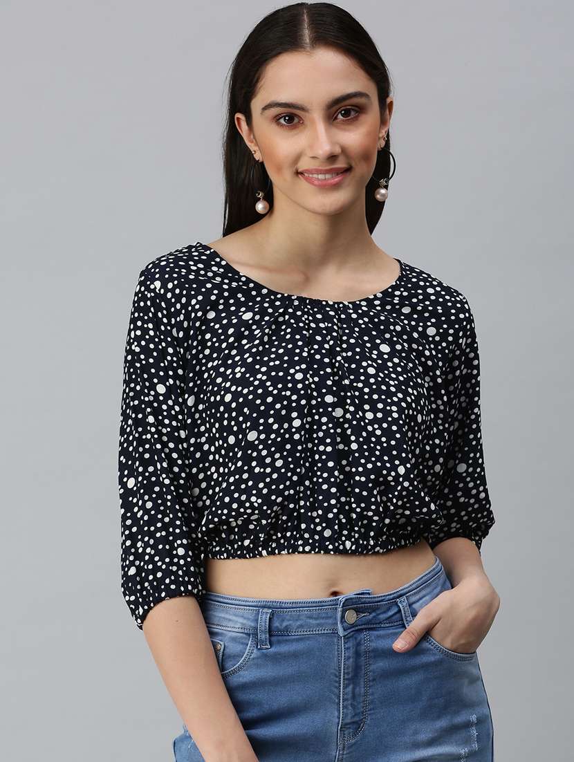 women's crop round neck top