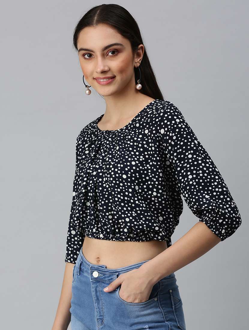 women's crop round neck top - 18310479 - Standard Image - 2
