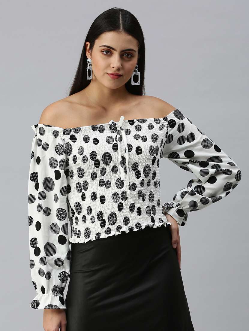 women printed off shoulder top