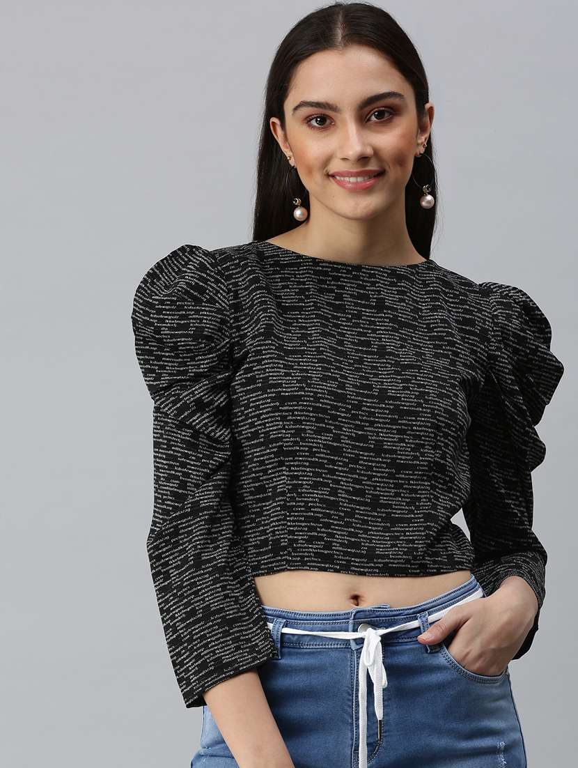 women's crop round neck top