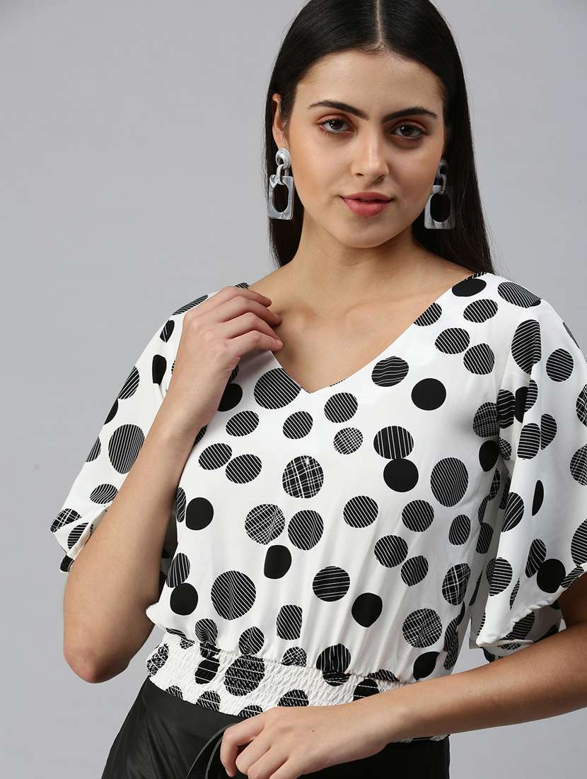 women's white printed v neck top - 18310557 -  Standard Image - 2