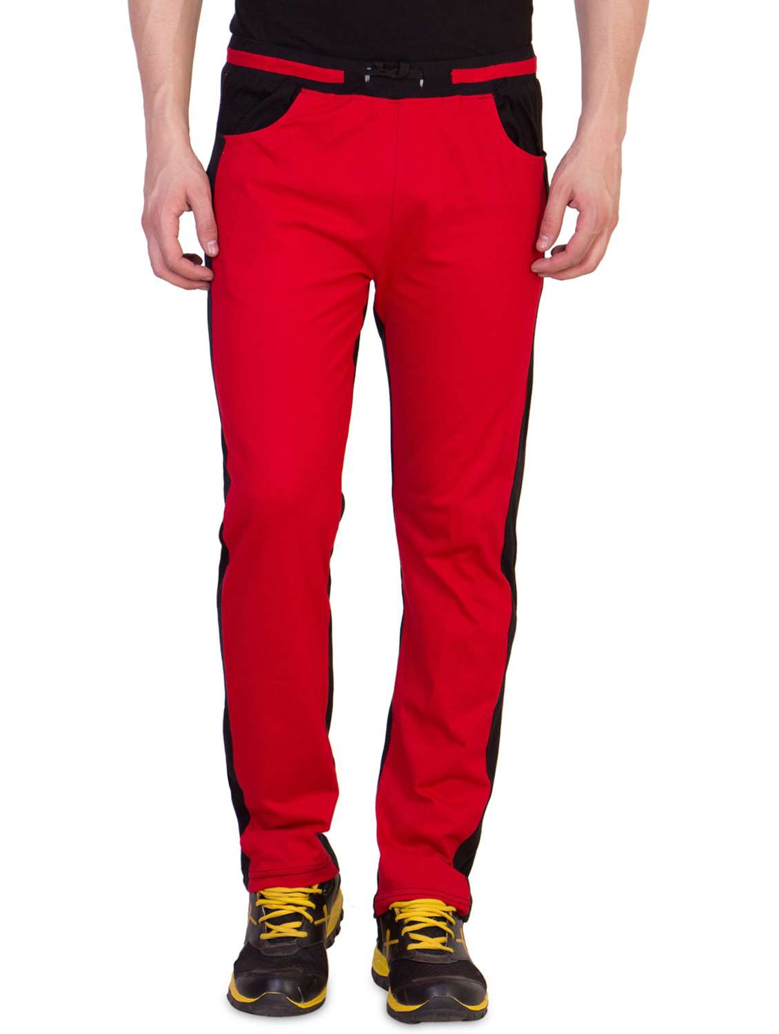 red color-blocked full length track pant