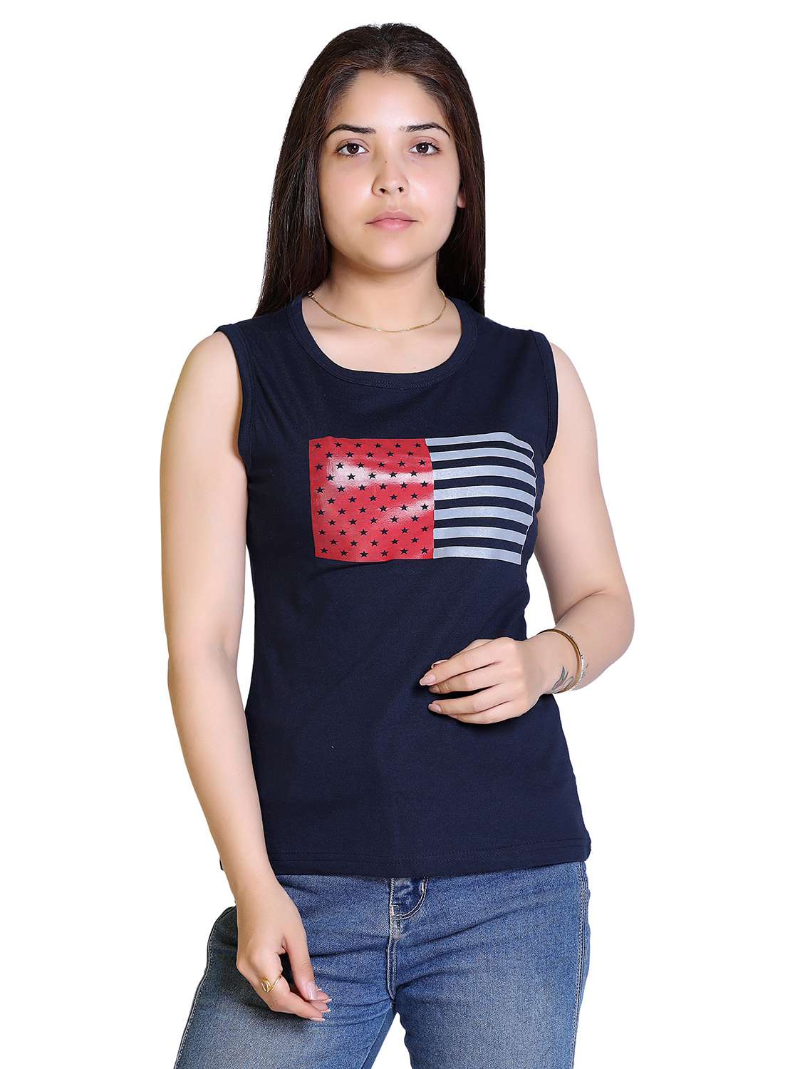 women's chest print round neck t-shirt