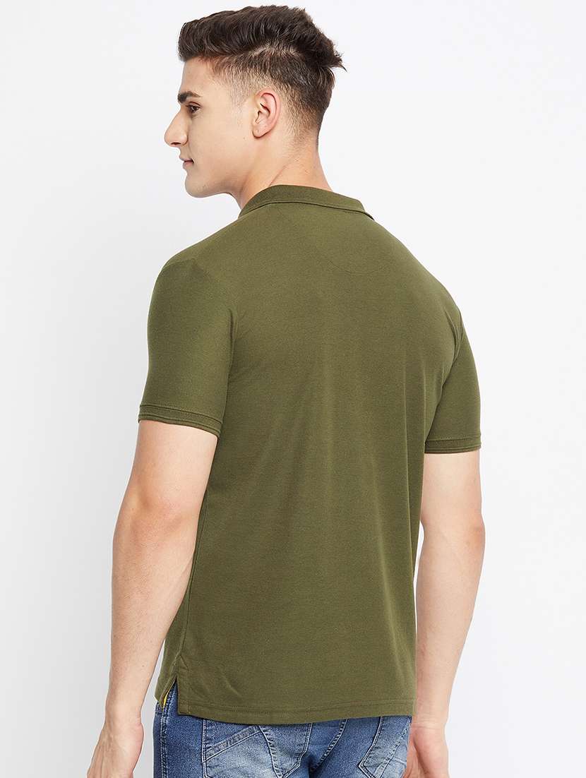 olive green solid polo t-shirt - 18312077 - Standard Image - 2