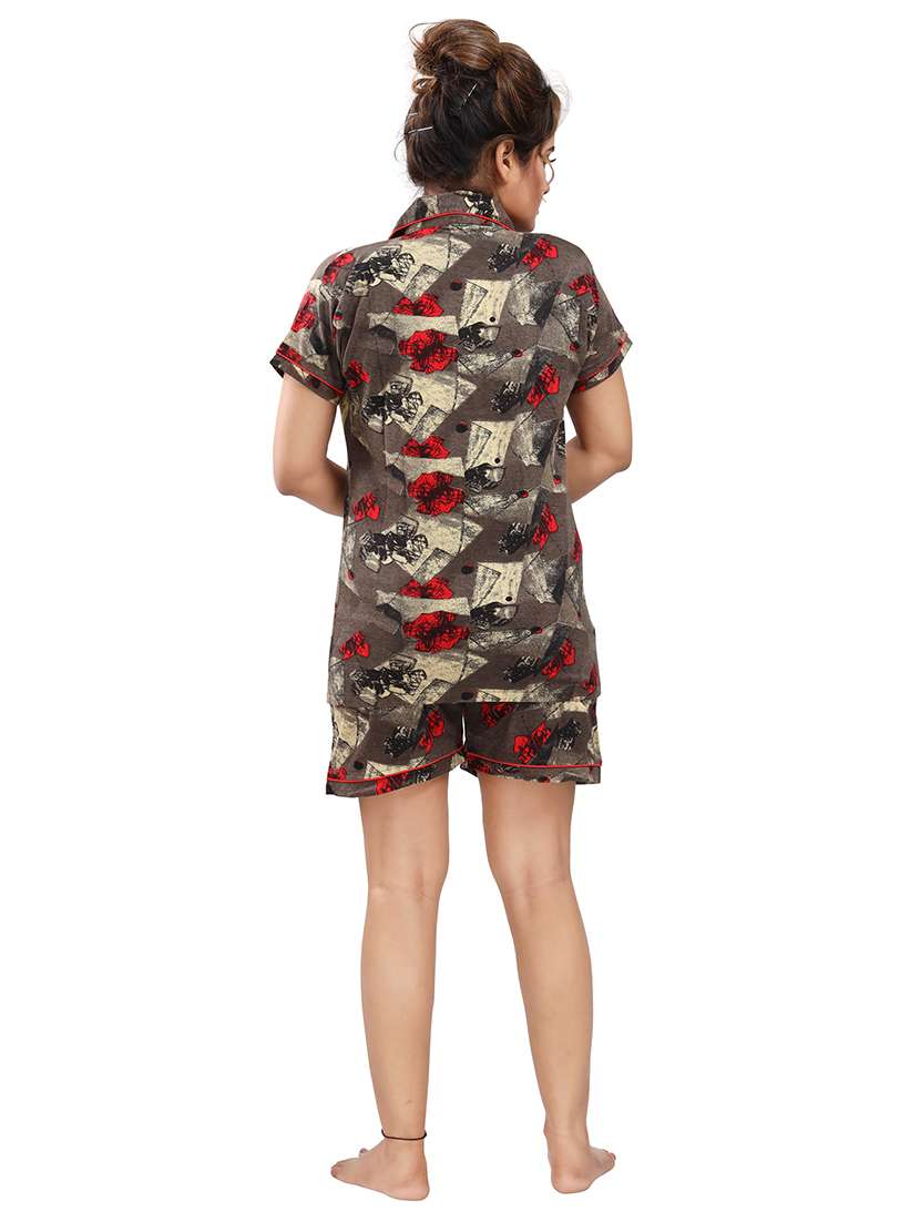 shirt collar printed nightwear shorts set  - 18312113 -  Standard Image - 2