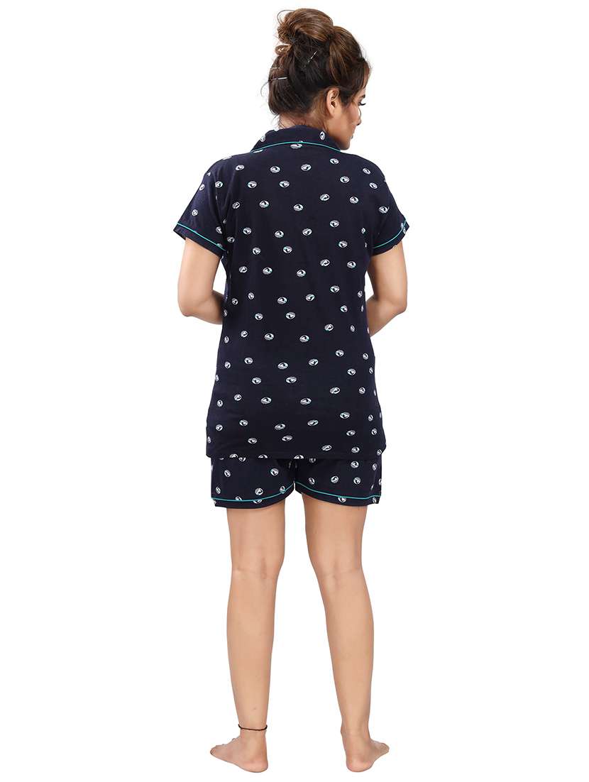 shirt collar printed nightwear shorts set - 18312116 - Standard Image - 2