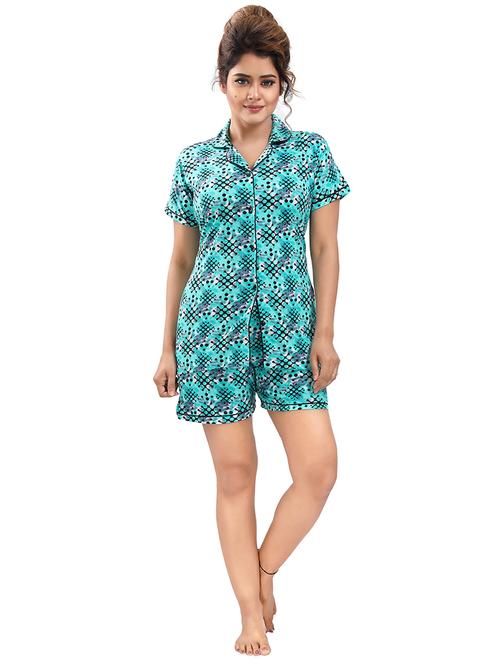 blue collared printed shorts set - 18312118 - Standard Image - 0