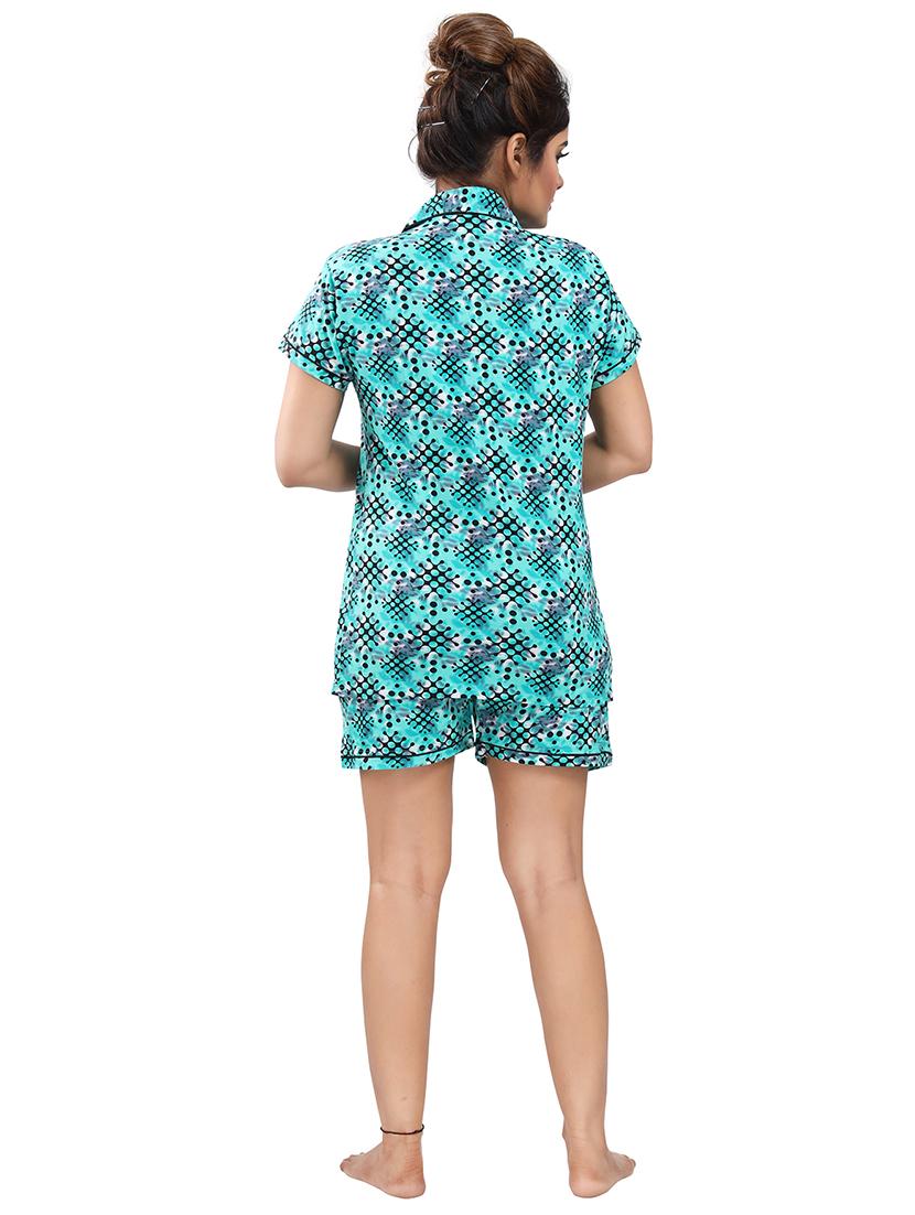 blue collared printed shorts set - 18312118 - Standard Image - 2