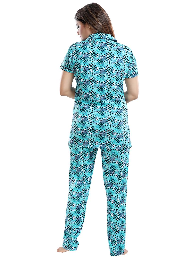 shirt collar printed nightwear pajama set - 18312143 - Standard Image - 2