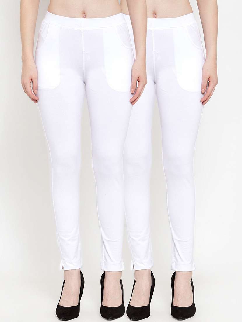 set of 2 white solid legging