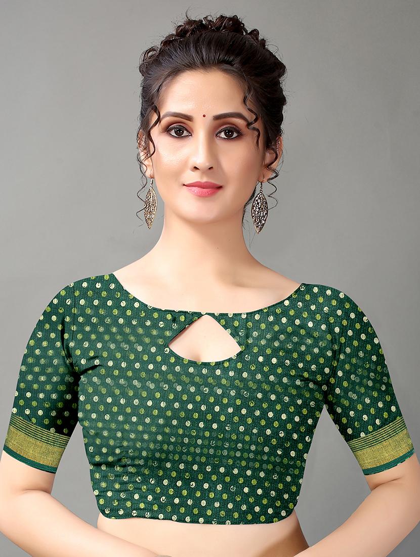 green cotton blend printed saree with blouse - 18312581 - Standard Image - 2