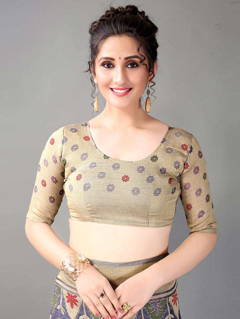 blue chiffon printed saree with blouse - 18312603 - Standard Image - 2