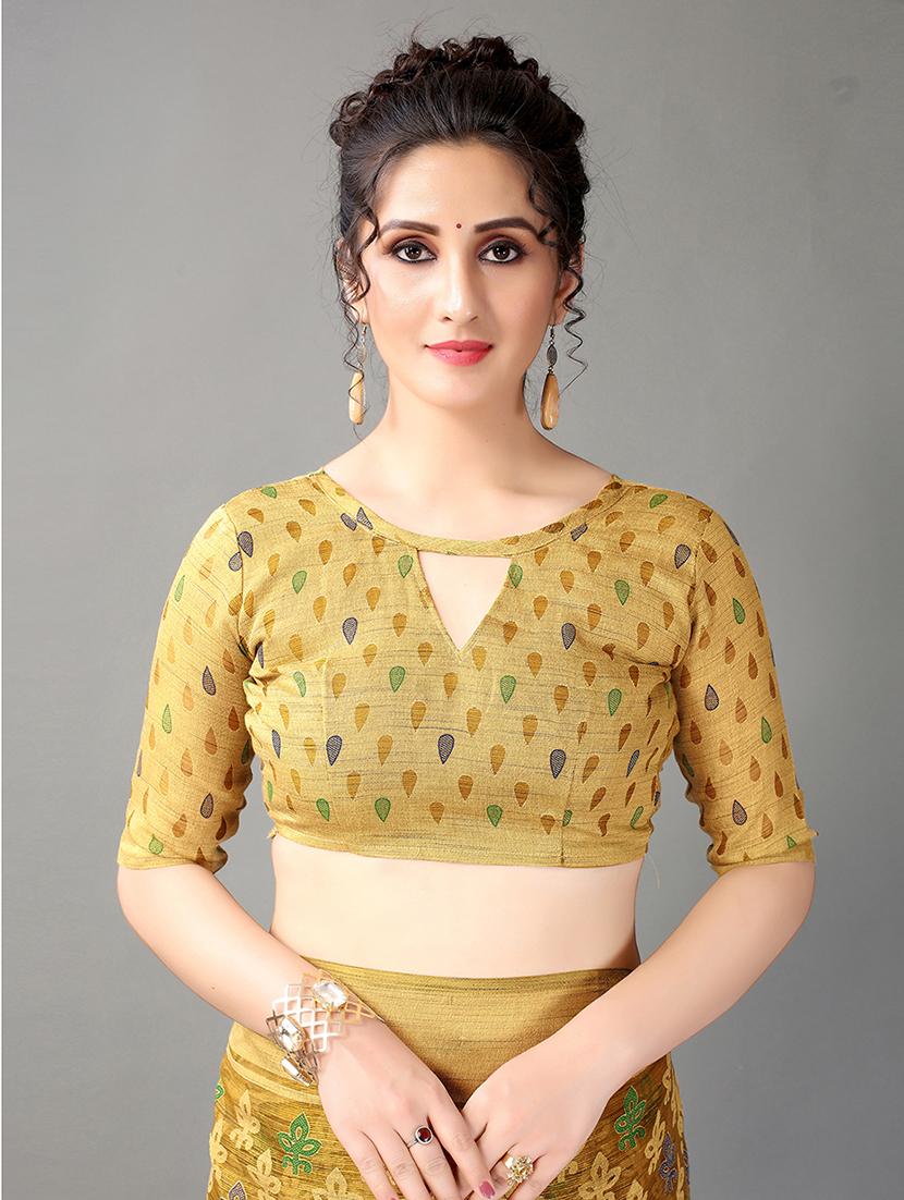 mustard chiffon printed saree with blouse - 18312610 - Standard Image - 2