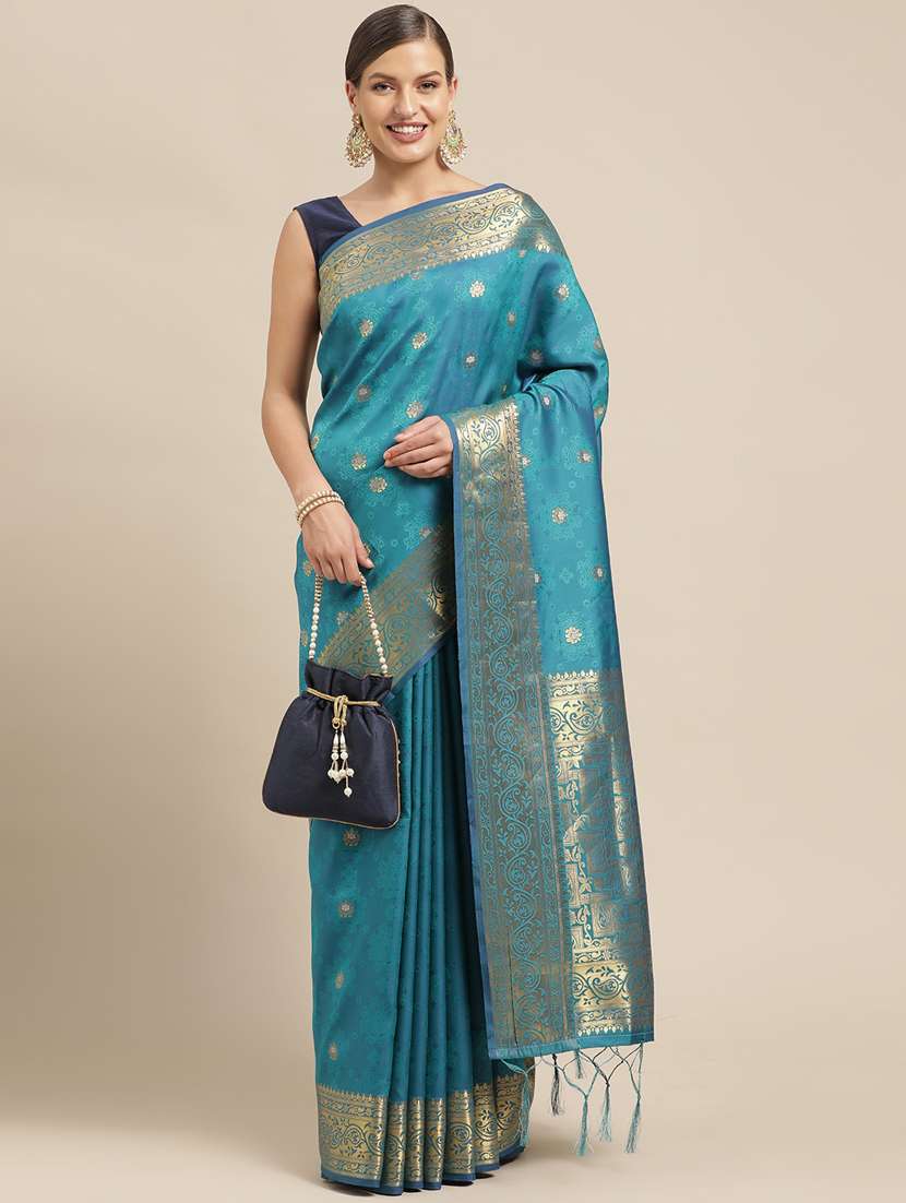 turquoise silk kanjivaram saree with blouse
