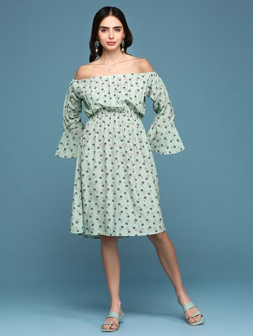 women printed off shoulder dress - 18313174 - Standard Image - 0