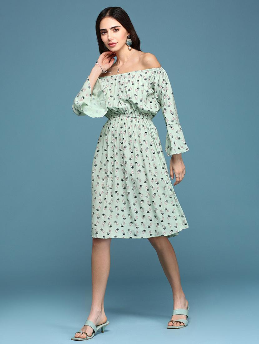 women printed off shoulder dress - 18313174 - Standard Image - 2