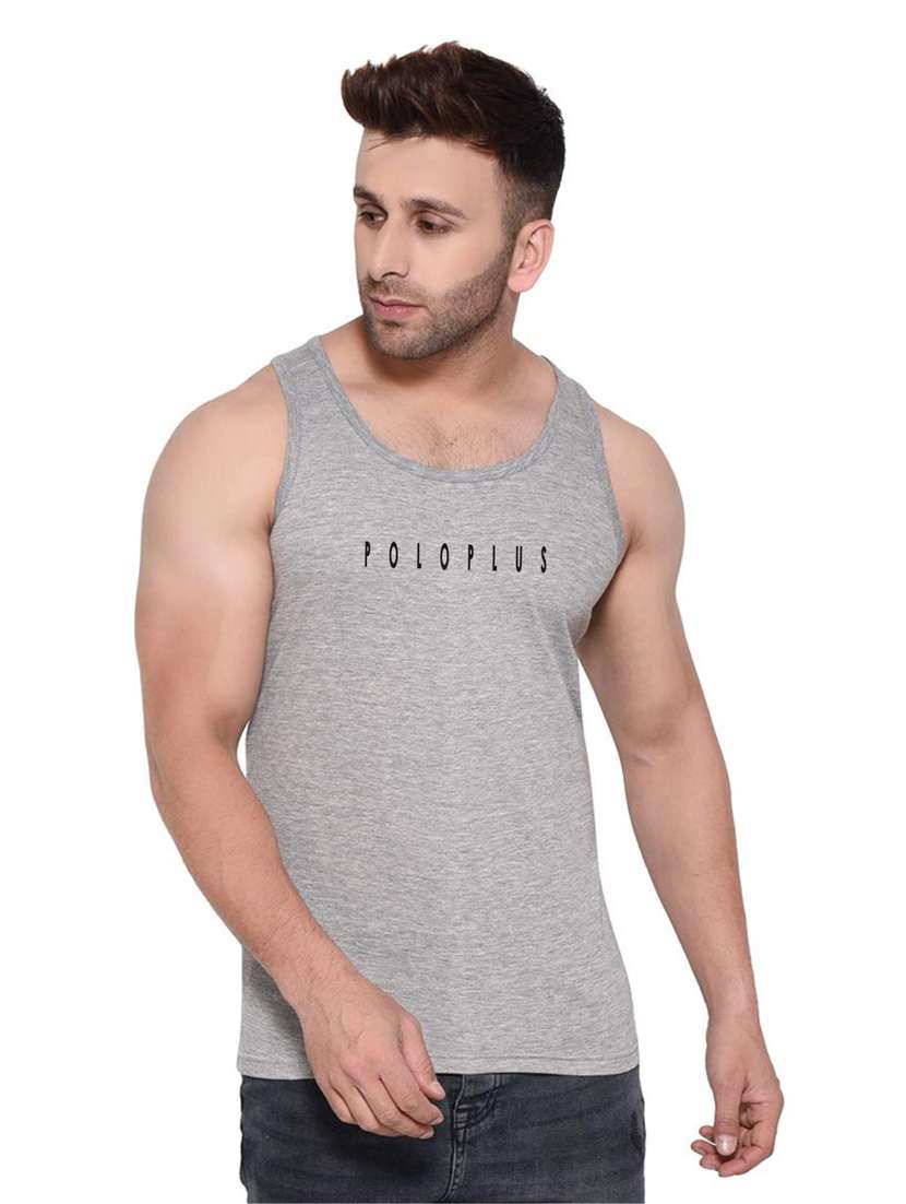 grey chest-printed vest