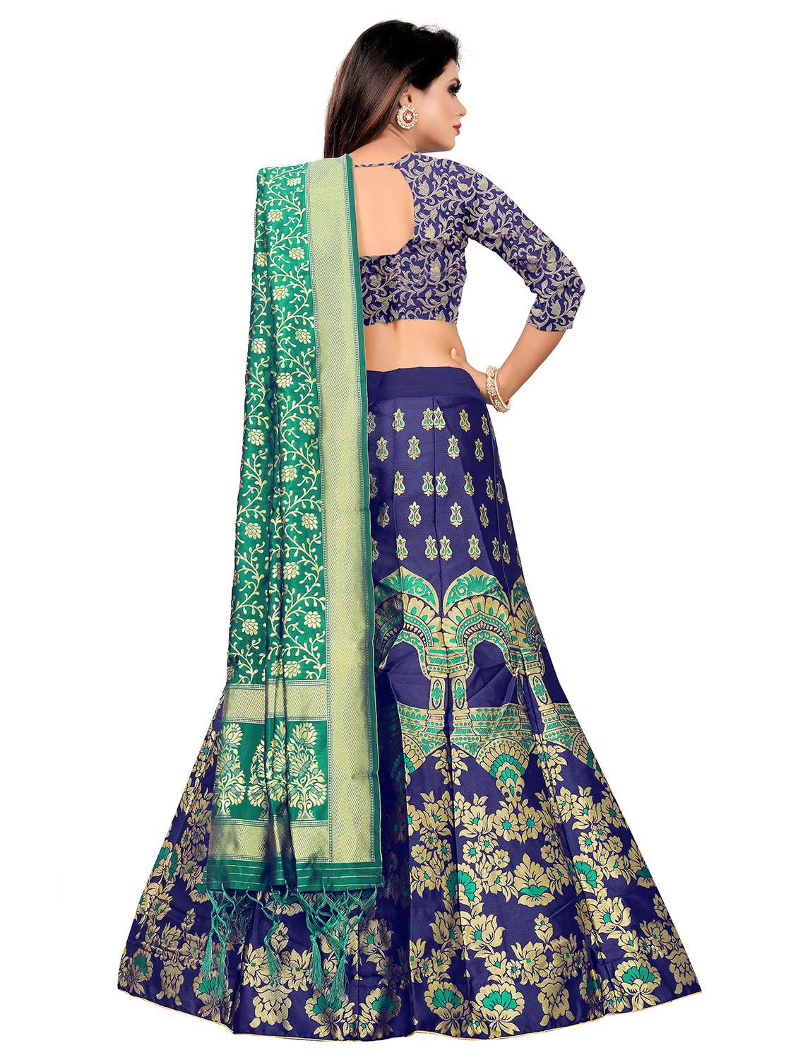 green banarasi flared lehenga - 18313900 -  Standard Image - 2