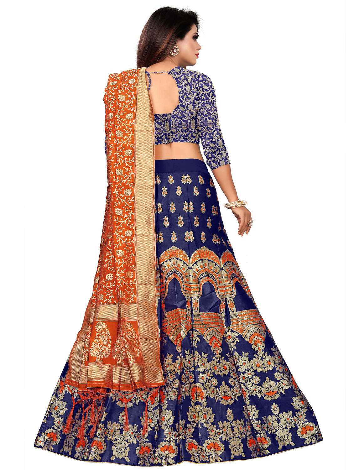 orange banarasi flared lehenga - 18313901 -  Standard Image - 2