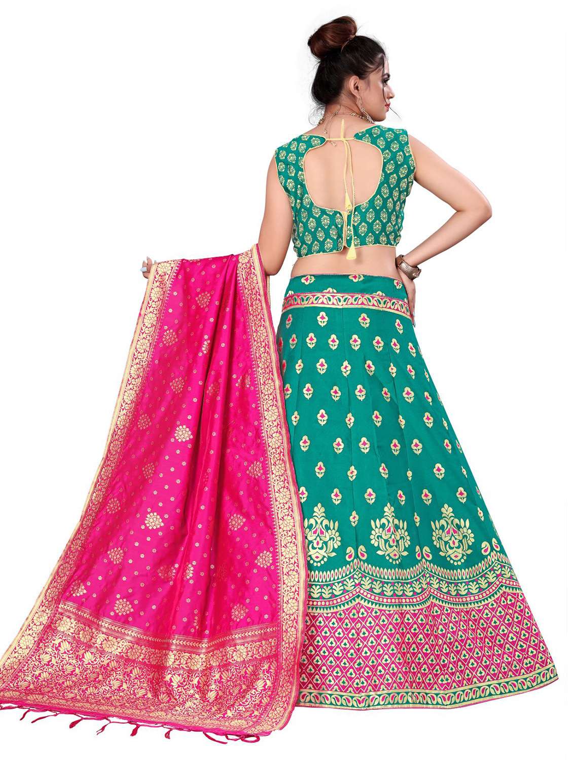green banarasi flared lehenga - 18313944 -  Standard Image - 2