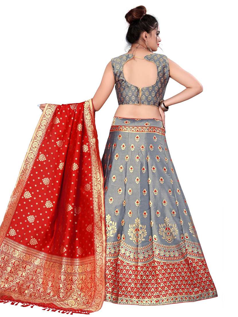 grey banarasi flared lehenga - 18313946 -  Standard Image - 2