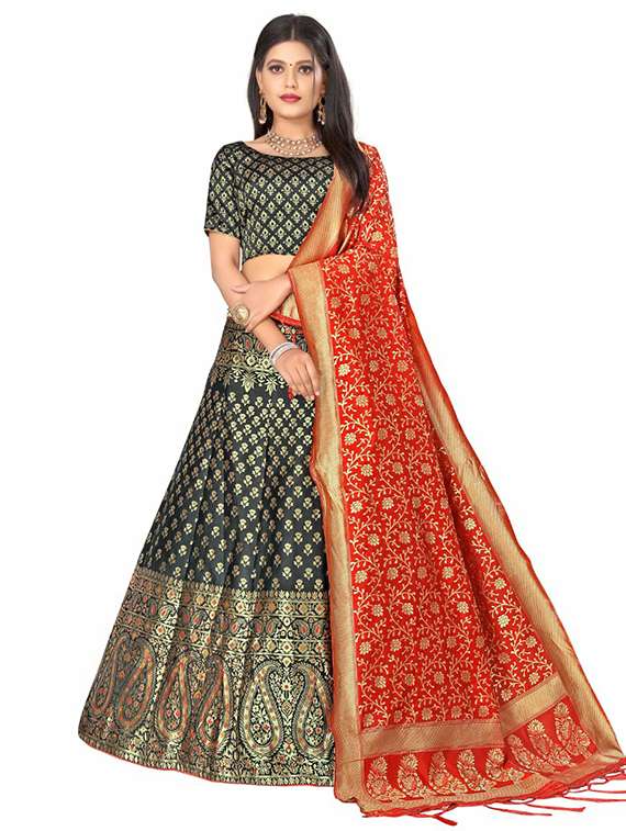 black banarasi flared lehenga