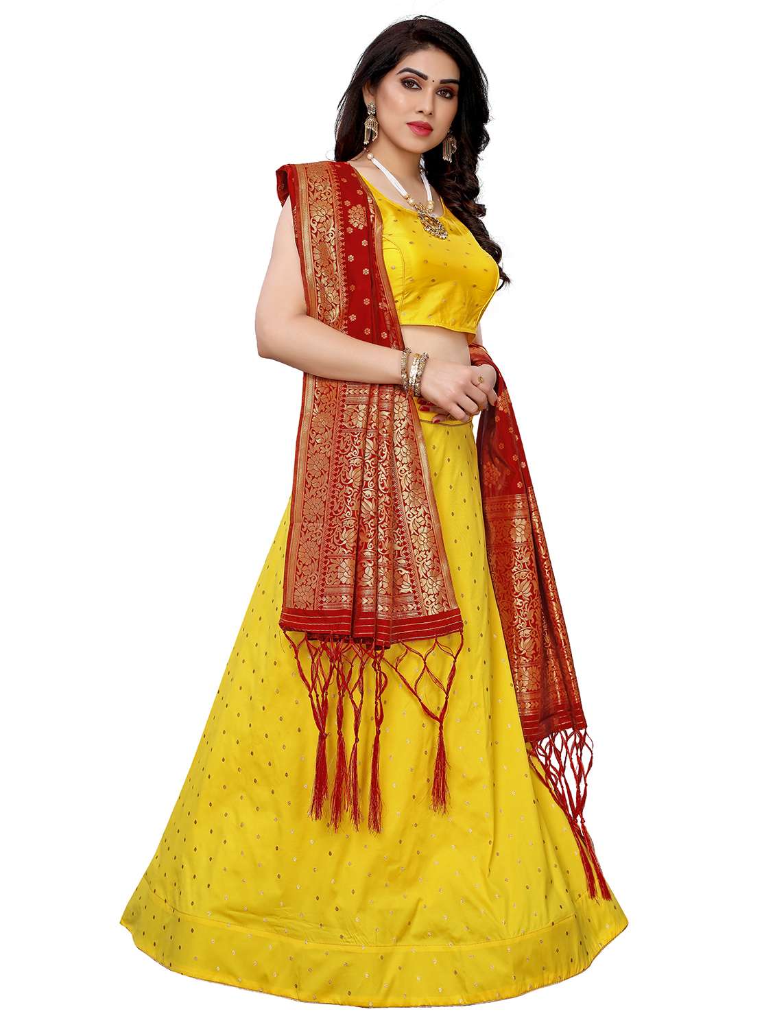 yellow banarasi flared lehenga - 18314043 -  Standard Image - 2
