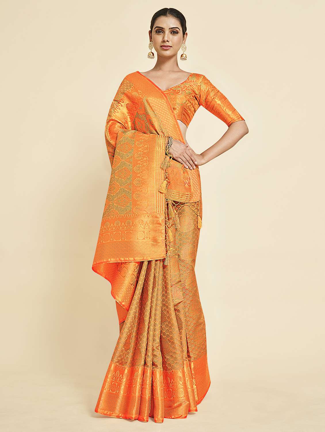 women's floral mustard colored saree with blouse