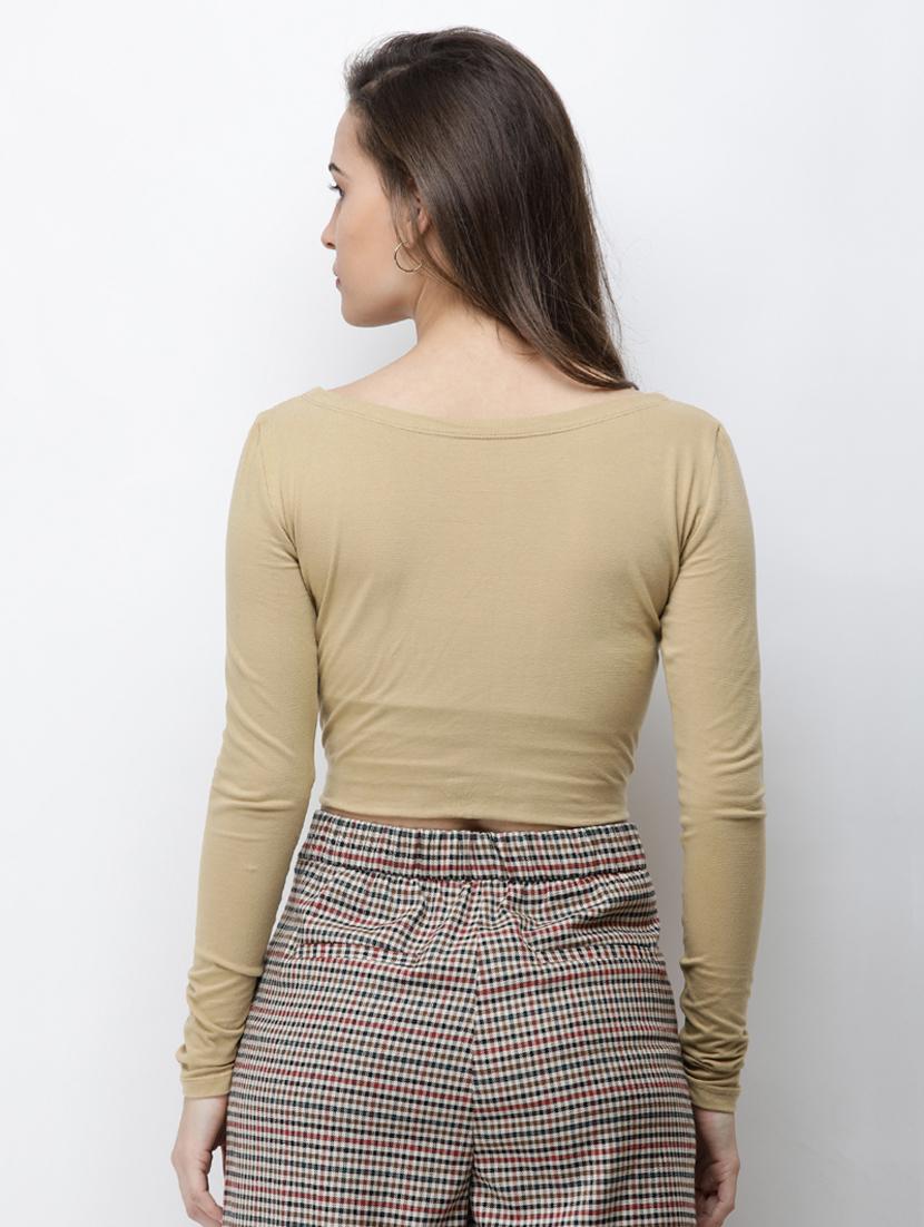 round neck solid crop top - 18314721 - Standard Image - 2