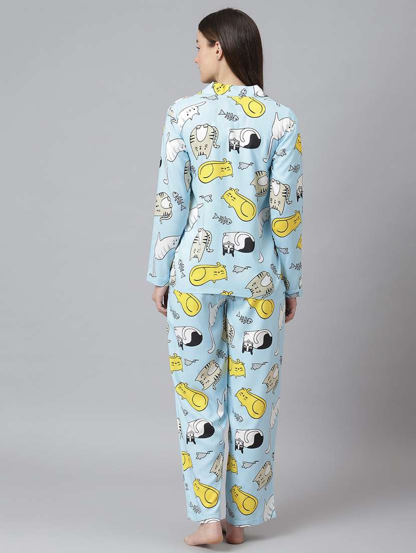 shirt collar printed nightwear pajama set  - 18314725 -  Standard Image - 2
