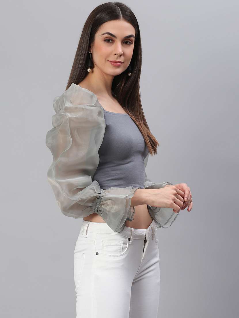 long sleeve solid crop top - 18314745 - Standard Image - 2