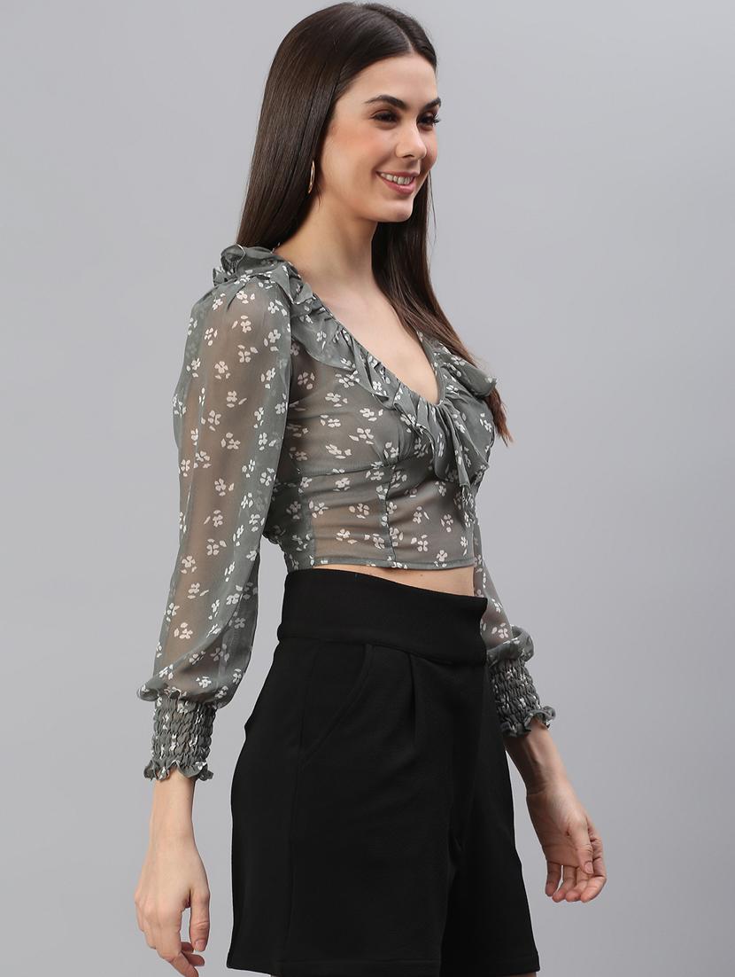 long sleeve printed crop top - 18314748 - Standard Image - 2