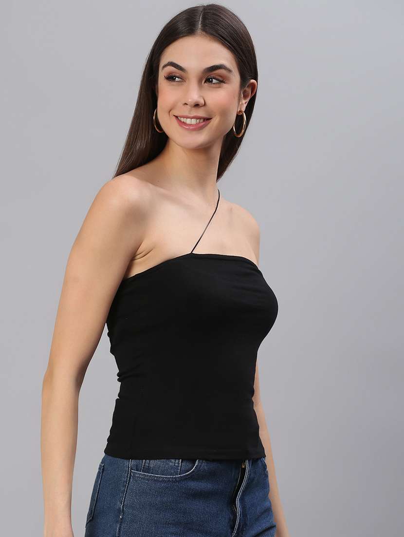 off shoulder solid crop top - 18314752 - Standard Image - 2