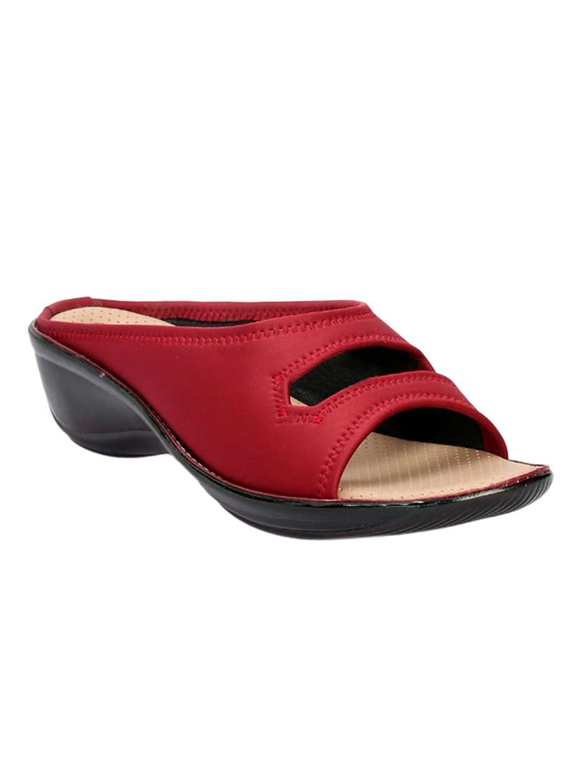 maroon fabric mules sandals