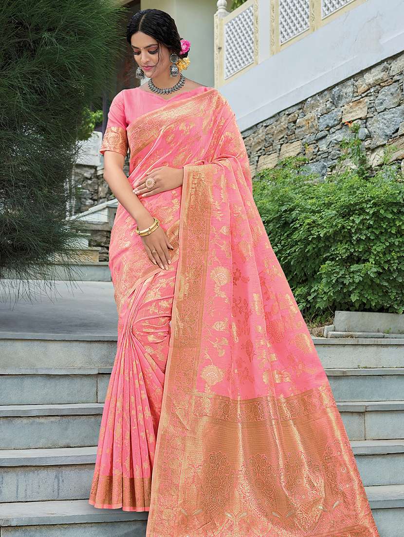 pink linen saree