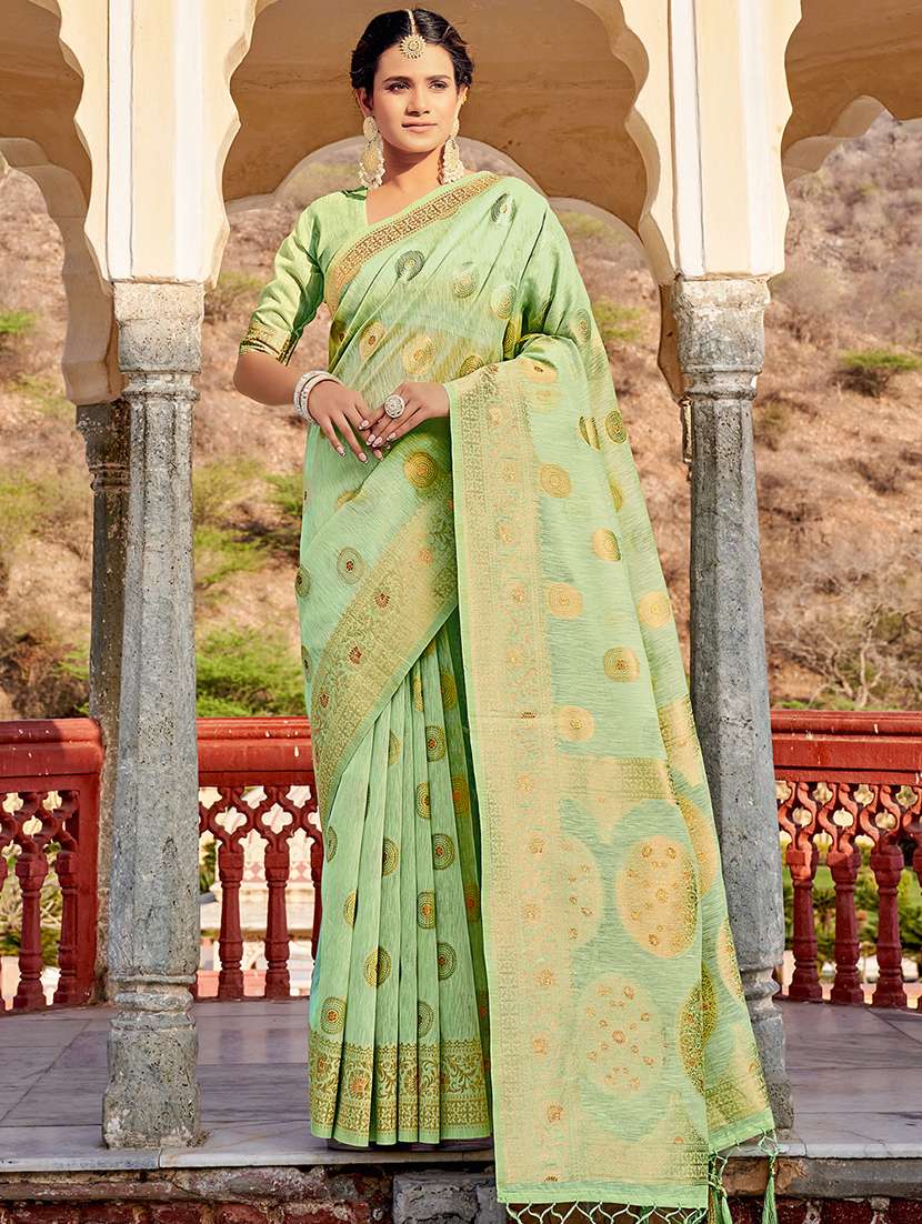 women's self design green colored saree with blouse