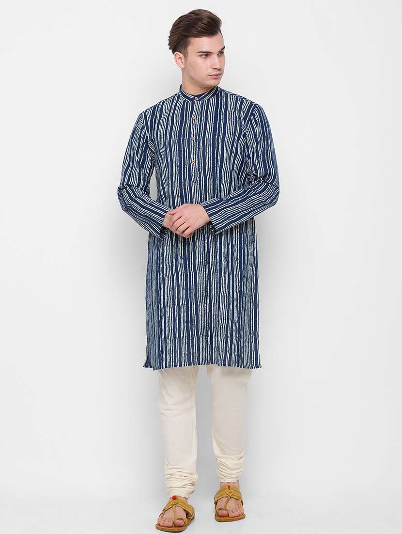 navy-blue striped medium kurta