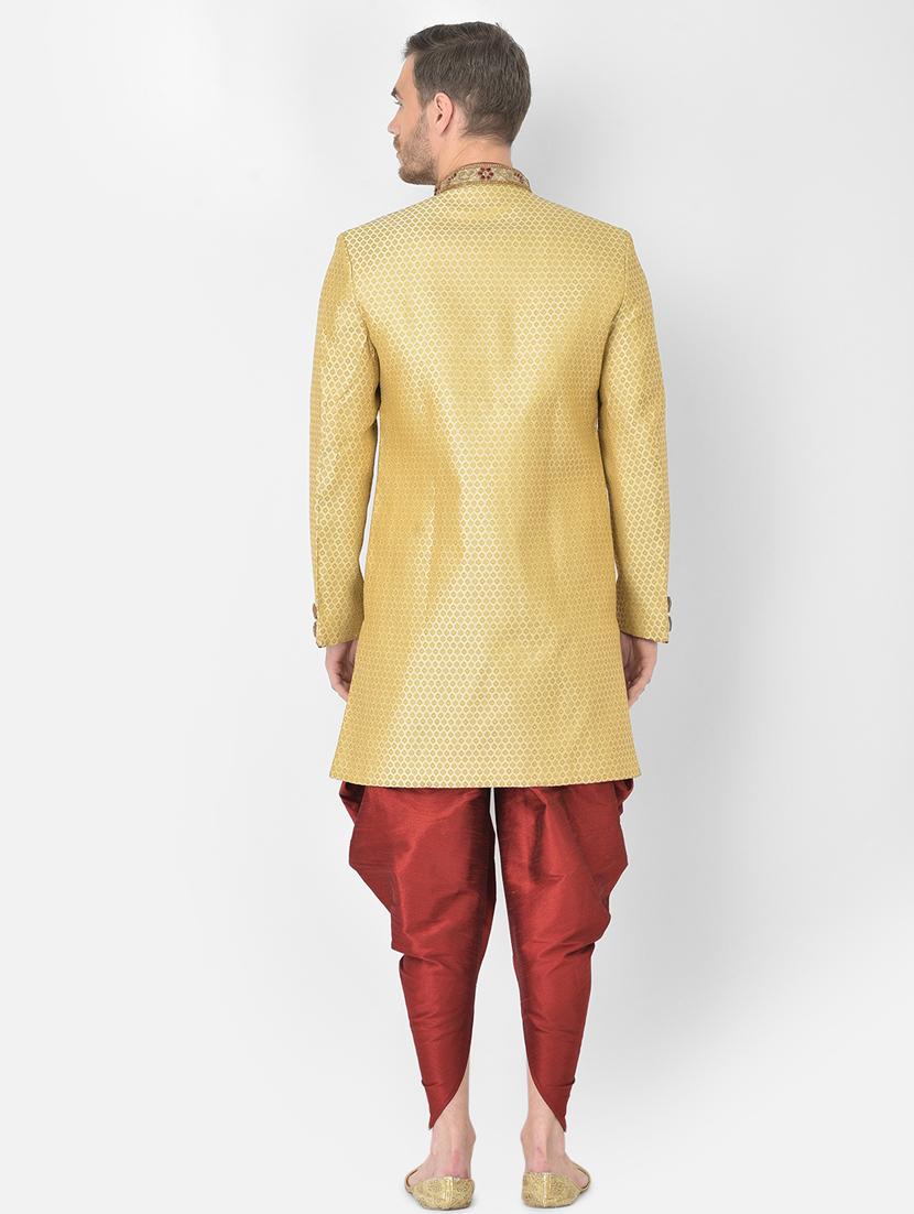 golden self-designed sherwani ethnic wear set - 18315485 - Standard Image - 2