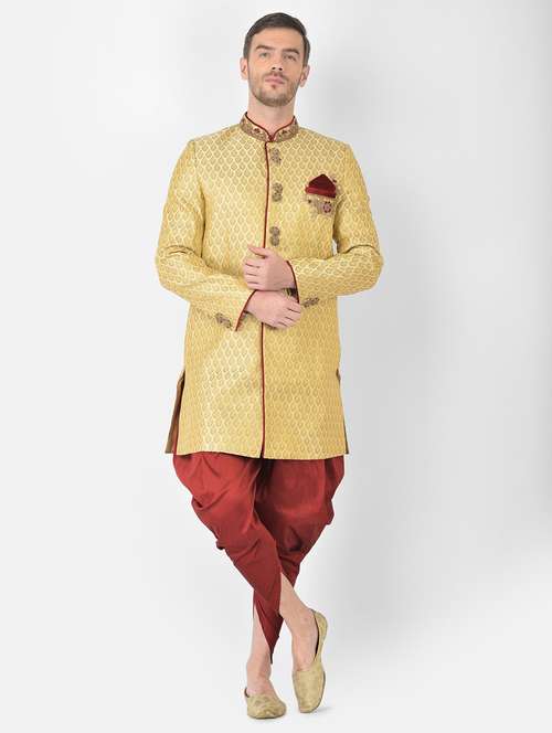 golden self-designed sherwani ethnic wear set - 18315488 -  Standard Image - 0