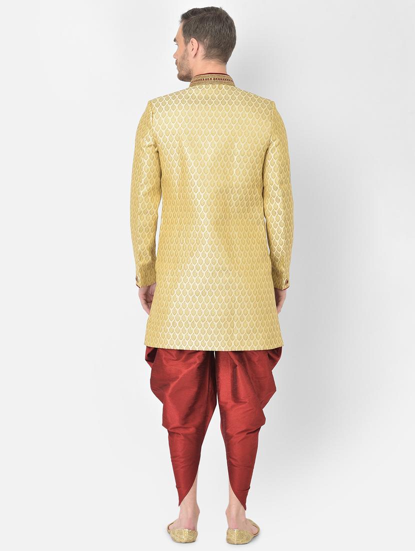 golden self-designed sherwani ethnic wear set - 18315491 - Standard Image - 2