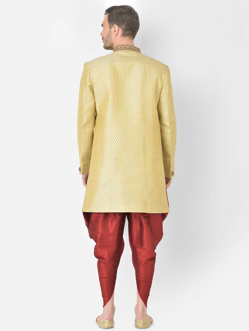 golden self-designed sherwani ethnic wear set - 18315494 -  Standard Image - 2