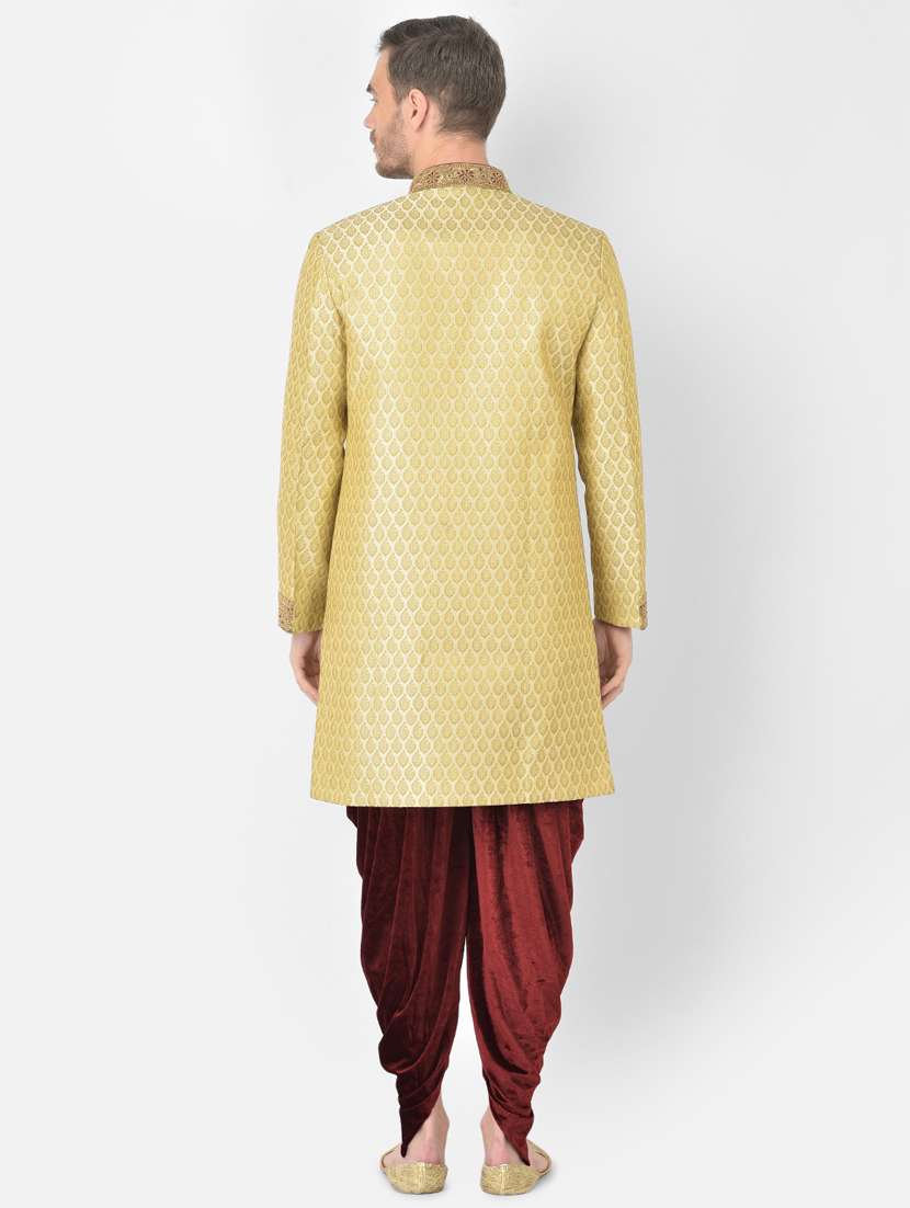 golden self-designed sherwani ethnic wear set - 18315495 -  Standard Image - 2