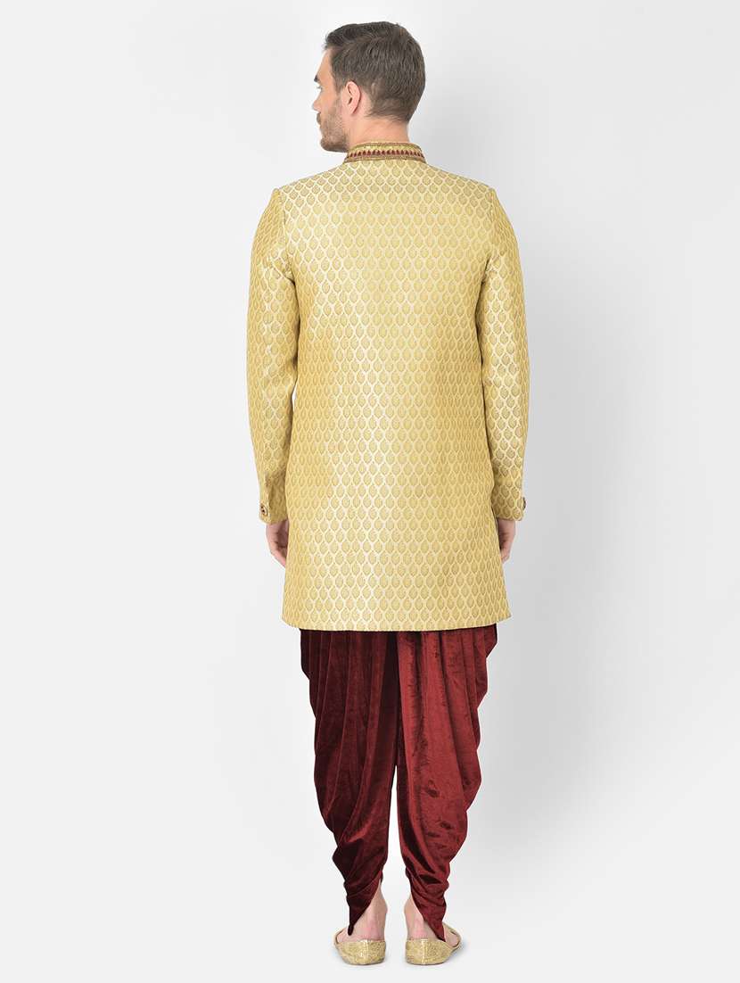 golden self-designed sherwani ethnic wear set - 18315502 -  Standard Image - 2