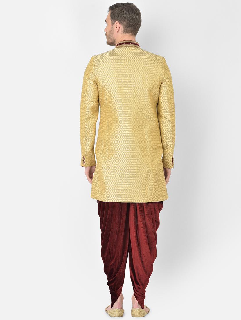 golden self-designed sherwani ethnic wear set - 18315503 - Standard Image - 2