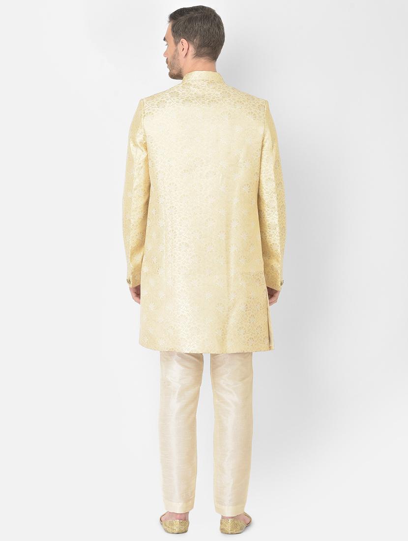 golden self-designed sherwani ethnic wear set - 18315510 - Standard Image - 2
