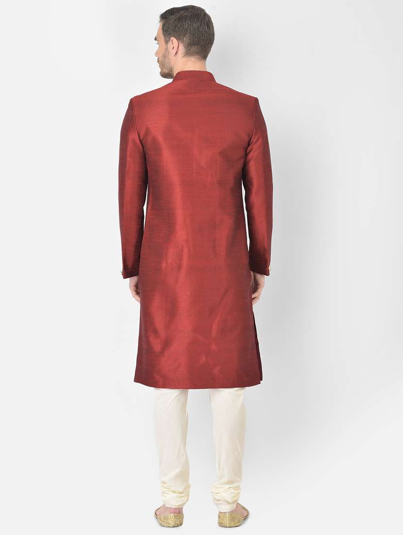 maroon solid sherwani ethnic wear set - 18315513 -  Standard Image - 2
