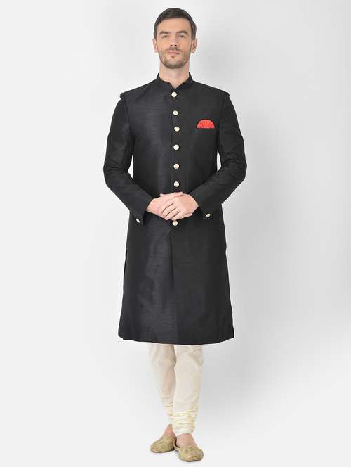 black solid sherwani ethnic wear set - 18315516 -  Standard Image - 0