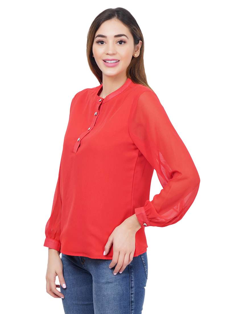 women's straight mandarin neck top