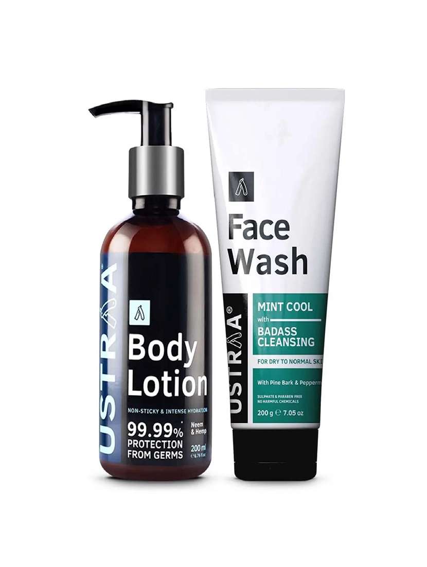 Ustraa Body Lotion Germ Free   200ml& Face Wash   Dry Skin (Mint Cool)   200g