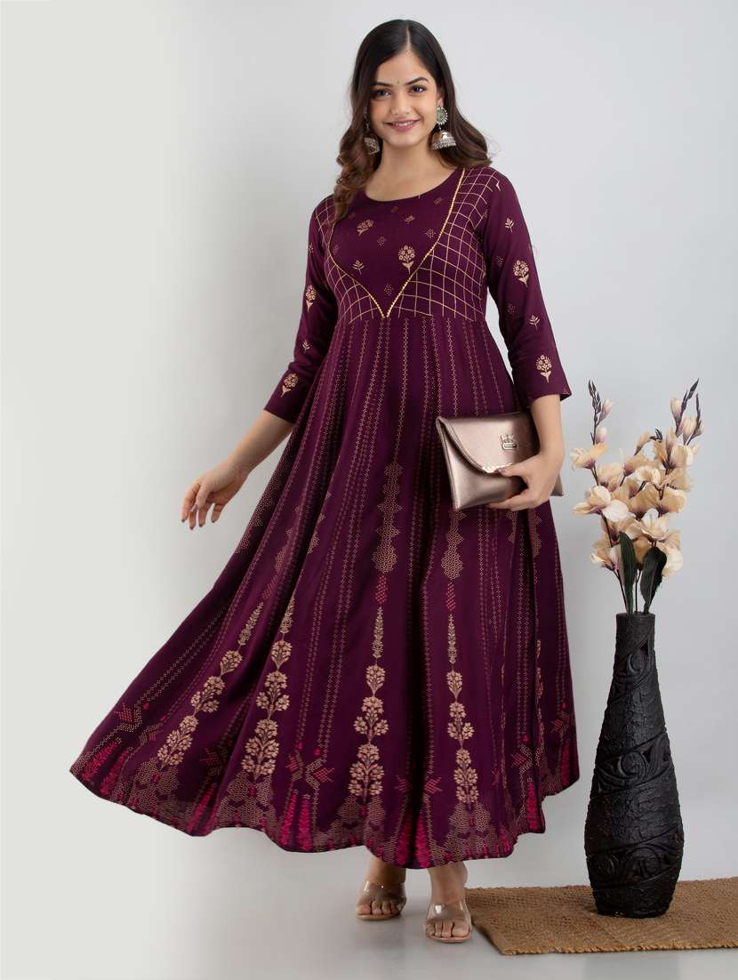 purple printed anarkali kurta